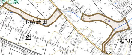 串崎新田とその周辺の地図。町の範囲を重ねている
