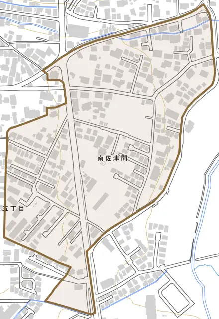 南佐津間とその周辺の地図。町の範囲を重ねている