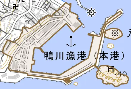 磯村とその周辺の地図。町の範囲を重ねている