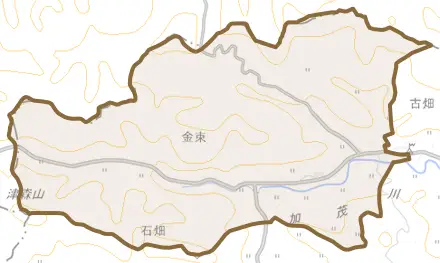 金束とその周辺の地図。町の範囲を重ねている