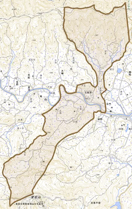 北風原とその周辺の地図。町の範囲を重ねている