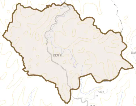 四方木とその周辺の地図。町の範囲を重ねている