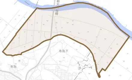 弁天下とその周辺の地図。町の範囲を重ねている