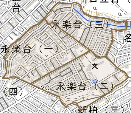 永楽台とその周辺の地図。町の範囲を重ねている