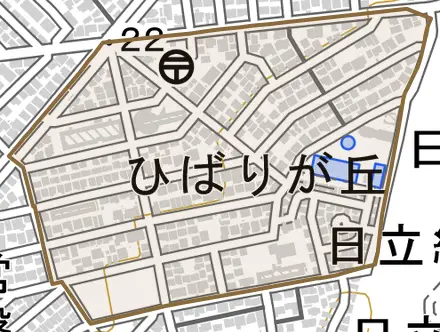 ひばりが丘とその周辺の地図。町の範囲を重ねている