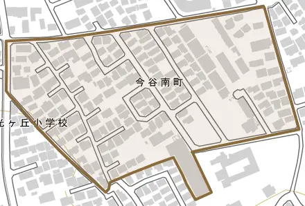 今谷南町とその周辺の地図。町の範囲を重ねている