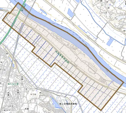 上利根とその周辺の地図。町の範囲を重ねている