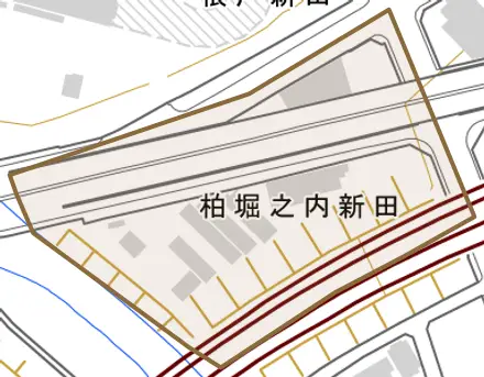 柏堀之内新田とその周辺の地図。町の範囲を重ねている