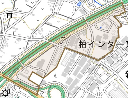 柏インター東とその周辺の地図。町の範囲を重ねている