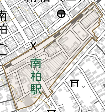 南柏中央とその周辺の地図。町の範囲を重ねている