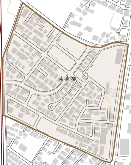 南高柳とその周辺の地図。町の範囲を重ねている