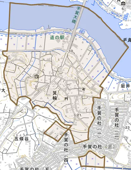 箕輪とその周辺の地図。町の範囲を重ねている