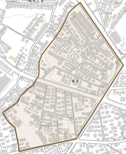 桜台とその周辺の地図。町の範囲を重ねている