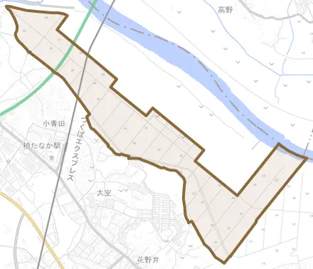 新利根とその周辺の地図。町の範囲を重ねている