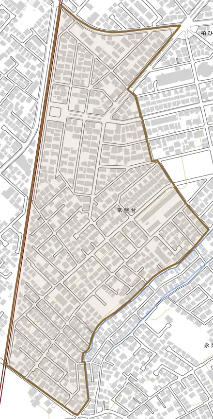 常盤台とその周辺の地図。町の範囲を重ねている