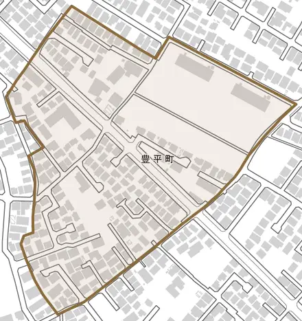 豊平町とその周辺の地図。町の範囲を重ねている