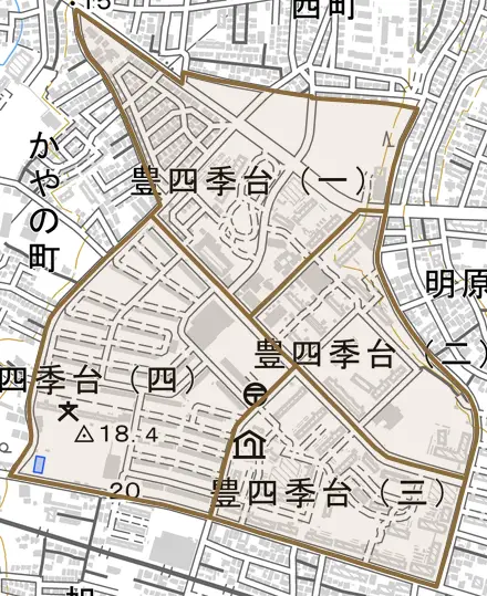 豊四季台とその周辺の地図。町の範囲を重ねている