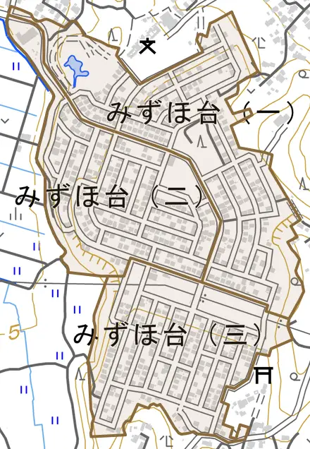 みずほ台とその周辺の地図。町の範囲を重ねている