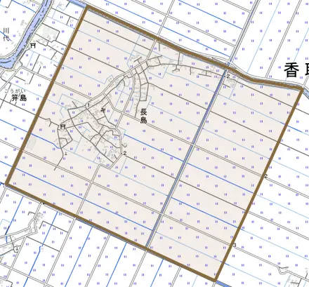 長島とその周辺の地図。町の範囲を重ねている
