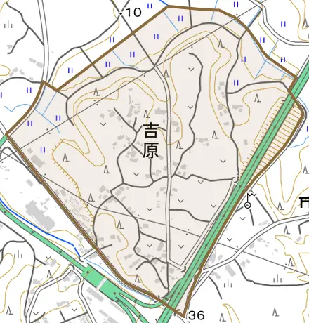 吉原とその周辺の地図。町の範囲を重ねている