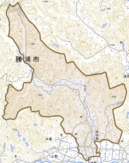 赤羽根とその周辺の地図。町の範囲を重ねている