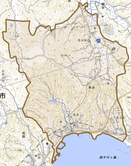 串浜とその周辺の地図。町の範囲を重ねている