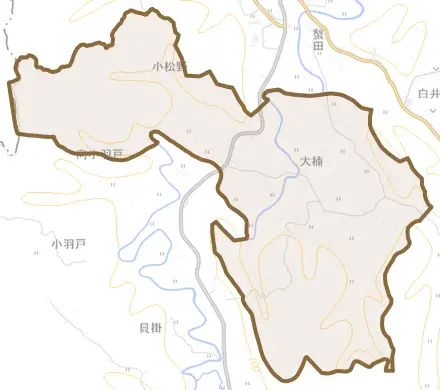 大楠とその周辺の地図。町の範囲を重ねている
