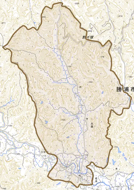 大森とその周辺の地図。町の範囲を重ねている
