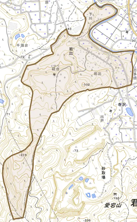 岩出とその周辺の地図。町の範囲を重ねている