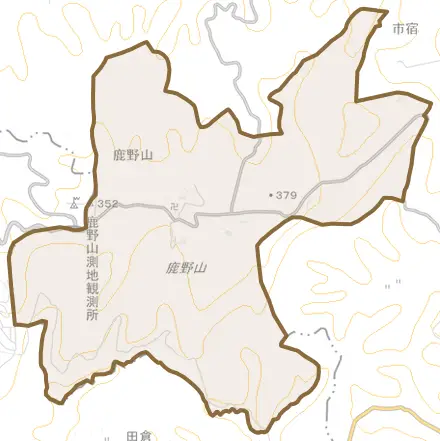 鹿野山とその周辺の地図。町の範囲を重ねている