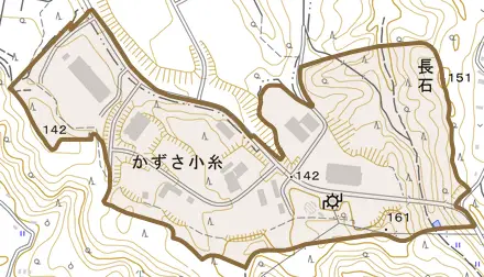 かずさ小糸とその周辺の地図。町の範囲を重ねている