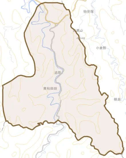 黄和田畑とその周辺の地図。町の範囲を重ねている