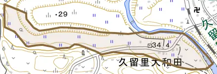 久留里大和田とその周辺の地図。町の範囲を重ねている