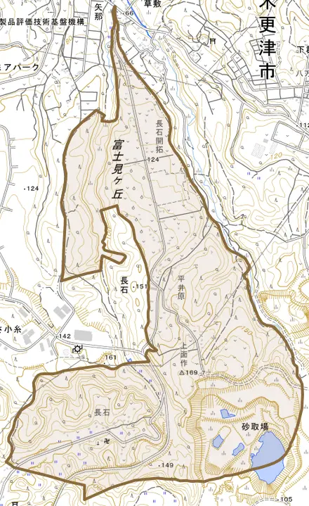 長石とその周辺の地図。町の範囲を重ねている