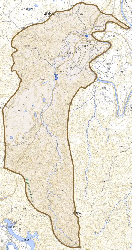 大坂とその周辺の地図。町の範囲を重ねている