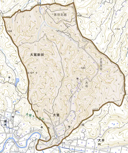 大鷲とその周辺の地図。町の範囲を重ねている