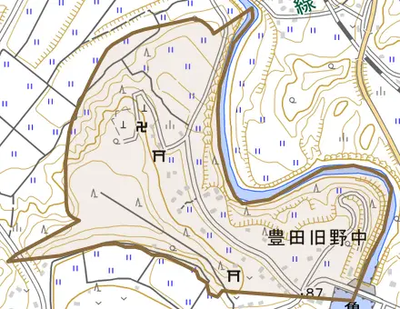 豊田旧野中とその周辺の地図。町の範囲を重ねている