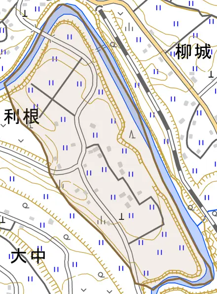 利根とその周辺の地図。町の範囲を重ねている