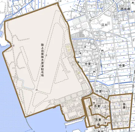 吾妻とその周辺の地図。町の範囲を重ねている