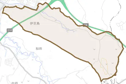 伊豆島とその周辺の地図。町の範囲を重ねている