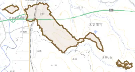 茅野とその周辺の地図。町の範囲を重ねている