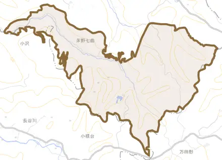 茅野七曲とその周辺の地図。町の範囲を重ねている