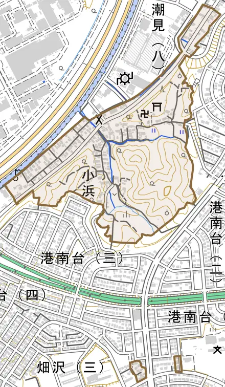小浜とその周辺の地図。町の範囲を重ねている