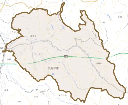 真里谷とその周辺の地図。町の範囲を重ねている