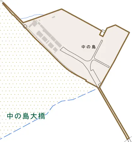 中の島とその周辺の地図。町の範囲を重ねている