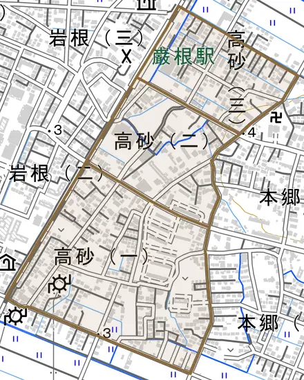 高砂とその周辺の地図。町の範囲を重ねている
