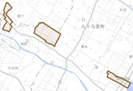 藤下とその周辺の地図。町の範囲を重ねている