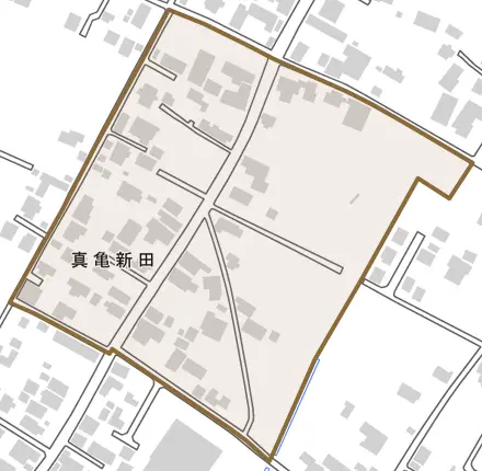 真亀新田とその周辺の地図。町の範囲を重ねている