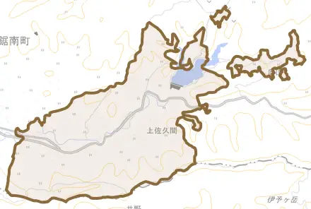 上佐久間とその周辺の地図。町の範囲を重ねている