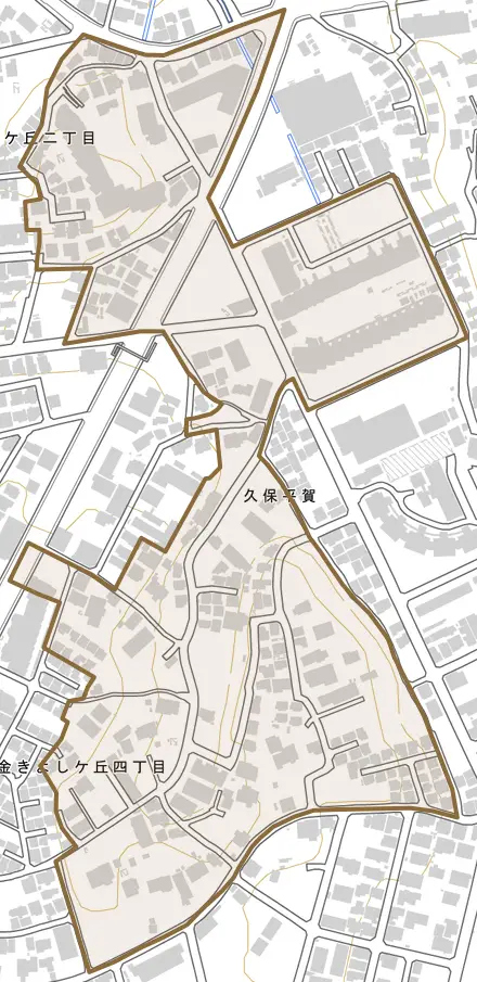 久保平賀とその周辺の地図。町の範囲を重ねている
